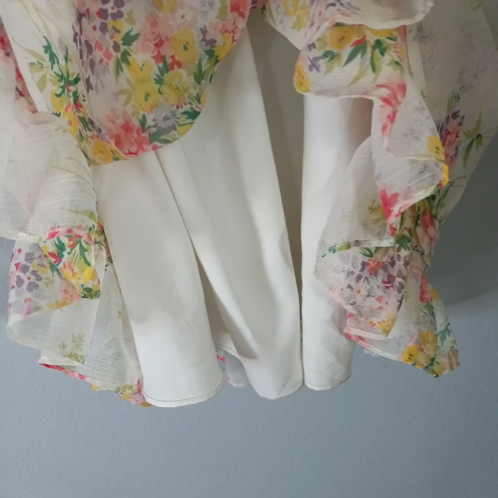 Ralph Lauren Cream Dress with Pastel Floral Trim Spring Summer Size 8